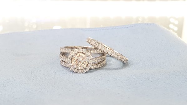 Radiant Cut Halo Engagement Ring with Pavé Set Band | SH Jewellery