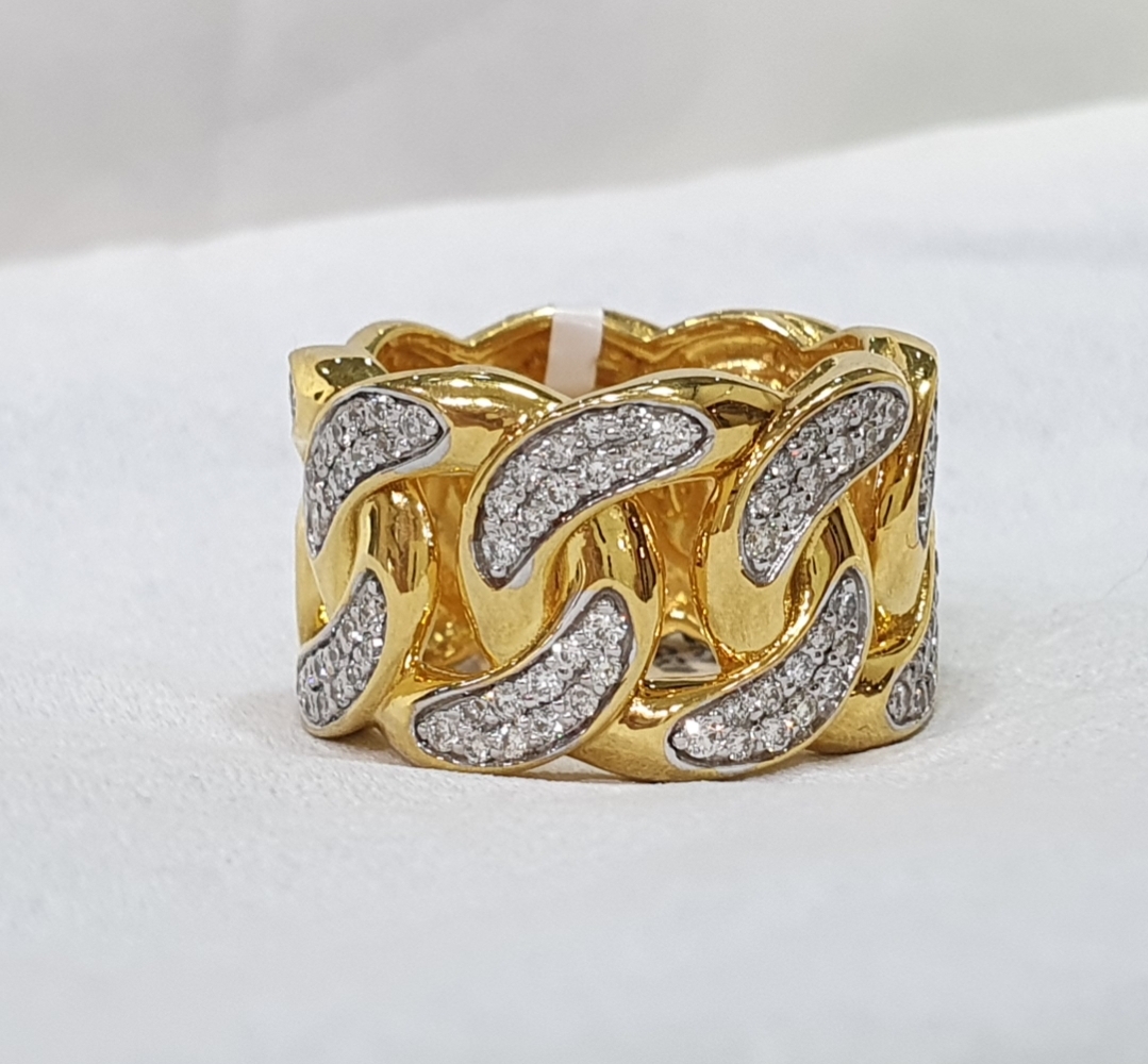 Men’s Diamonds Miami Cuban Link Chain Pinky Ring In 18Kt Gold ...