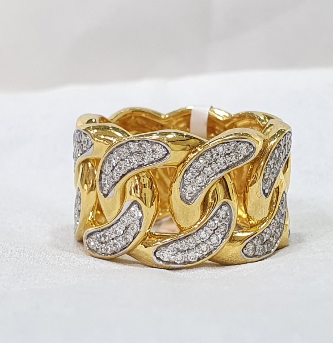 Men’s Diamonds Miami Cuban Link Chain Pinky Ring In 18Kt Gold ...